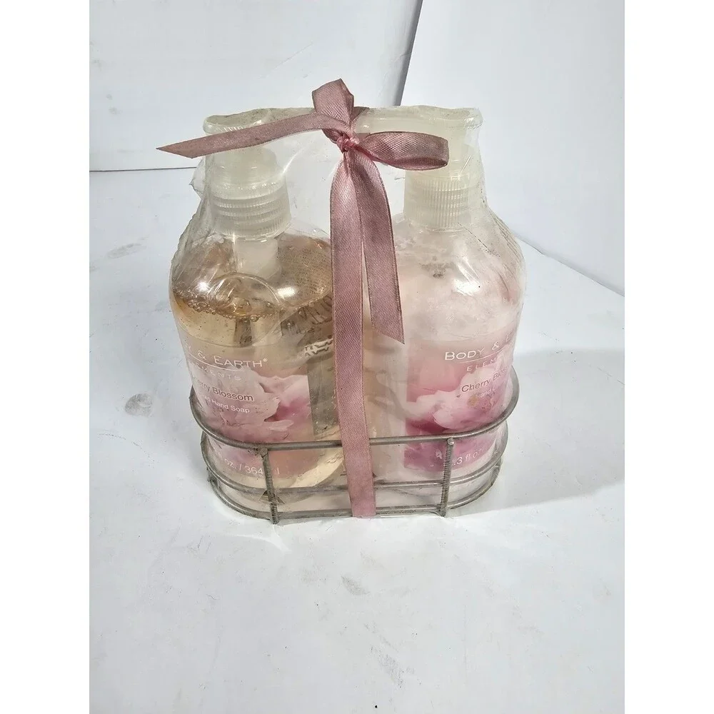 Body And Earth Elements Wire Caddy Set Cherry Blossom Hand Soap Lotion